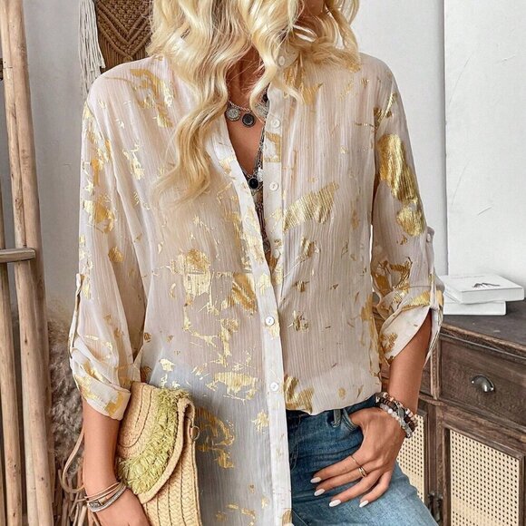 Multicolor Casual Women's Full Printed Long Sleeve Shirt - Picture 3 of 8